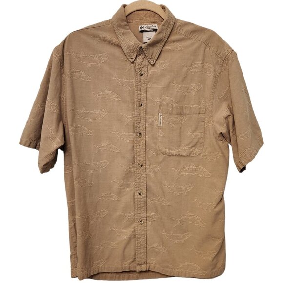Columbia Button Up Shirt Embroidered Fish Print Short Sleeve Outdoor Mens XL - Picture 1 of 14